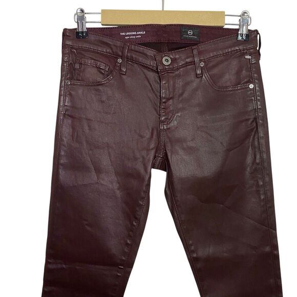 AG Adriano Goldschmied Pants Womens 27 Red Wine Legging Ankle Faux Leather NEW - Picture 5 of 13